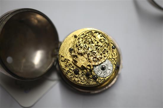 An early 18th century silver pair cased keywind verge pocket watch by Peter? Harvey, Brantree, a.f.